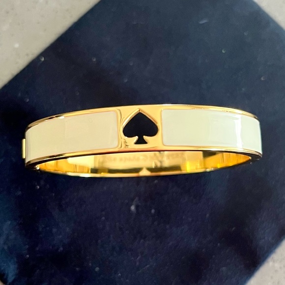 KATE SPADE ♠️ Cream/Gold Hole Punch 10mm Hinge Bangle (immaculate) - Picture 2 of 6